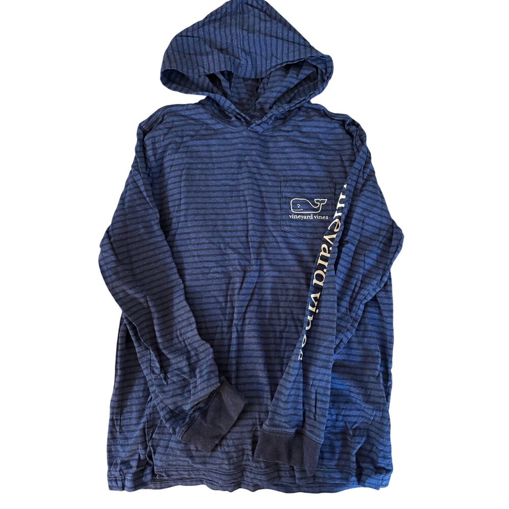 Vineyard Vines navy blue stripe hooded shirt size 12-14